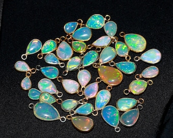 Ethiopian Opal Charm, Solid 925 Sterling Silver Connector