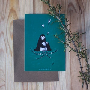 Carte postale illustration pingouin tendresse