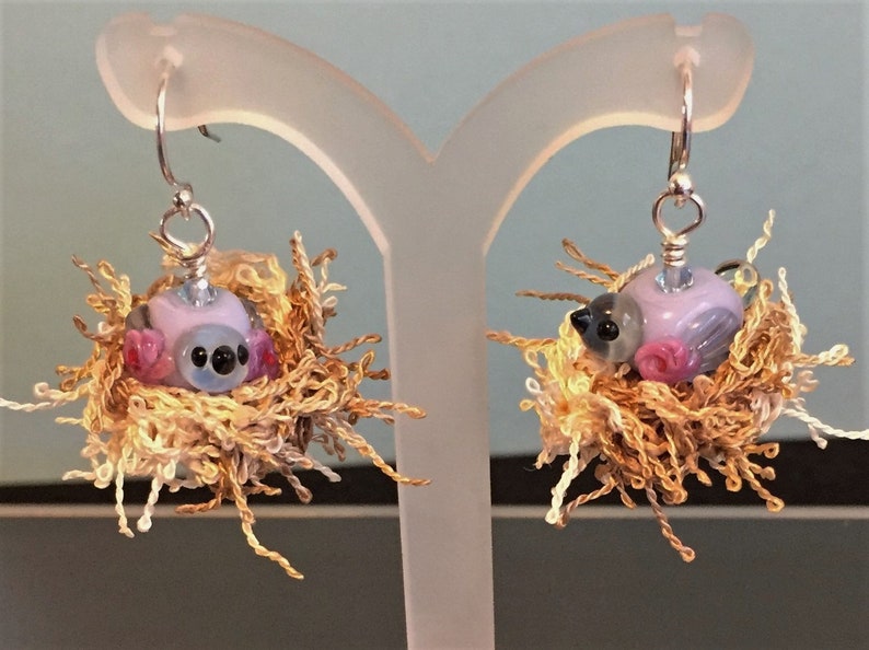 Nesting Glacier Rosewing Bird Earrings