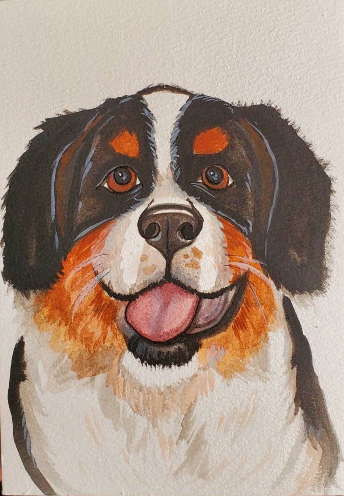 Bernese Mountain Dog custom watercolor painting 6x8 inch. Etsy