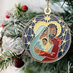 Holy Family Gold Enamel Christmas Tree Ornament, Catholic Ornaments