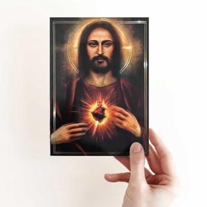 Sacred Heart of Jesus Gold Foil Prayer Print with Litany of the Sacred Heart | Prayer Card | Catholic Art