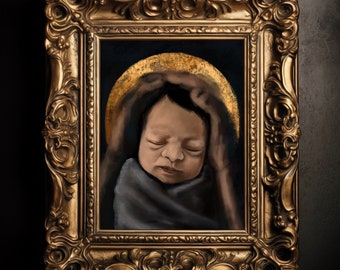 Newborn King Catholic Art Reproduction, Christmas Art