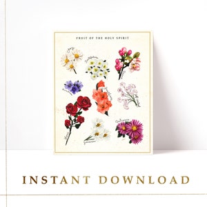 Fruit of the Holy Spirit Botanical Catholic Art, Instant Download, Digital Download