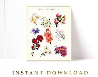 Fruit of the Holy Spirit Botanical Catholic Art, Instant Download, Digital Download