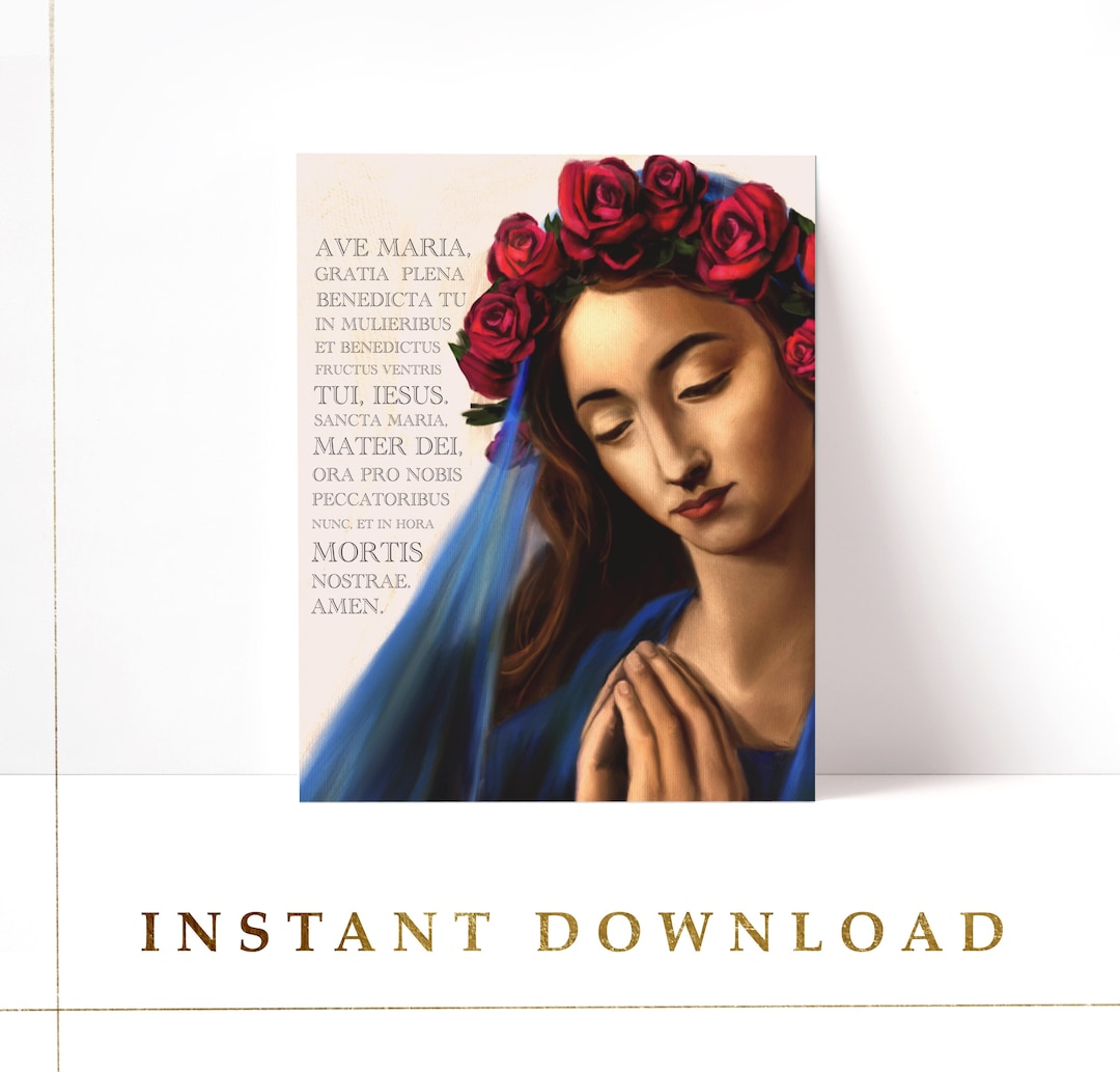 Hail Mary LATIN Printable Art Instant Download Catholic Art Etsy