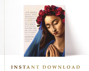 Hail Mary (LATIN) Printable Art | Instant Download | Catholic Art