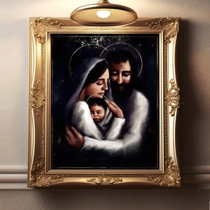 Heilige familie katholieke kunstreproductie, kerstkunst
