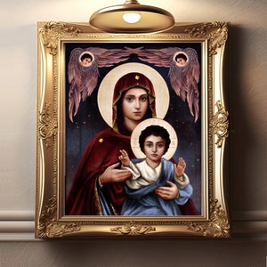 God-Bearer Icon | Theotokos Modern Icon Fine Art Print | Catholic Art Reproduction |