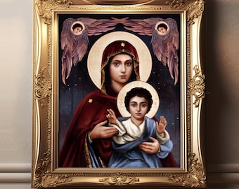 Icono portador de Dios / Theotokos Icono moderno Impresión de bellas artes / Reproducción de arte católico /