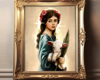 Santa Inês de Roma | Impressão católico das belas artes | St. Inês Pôsteres de <br> Entrega Rápida? Arte de Santa Inês