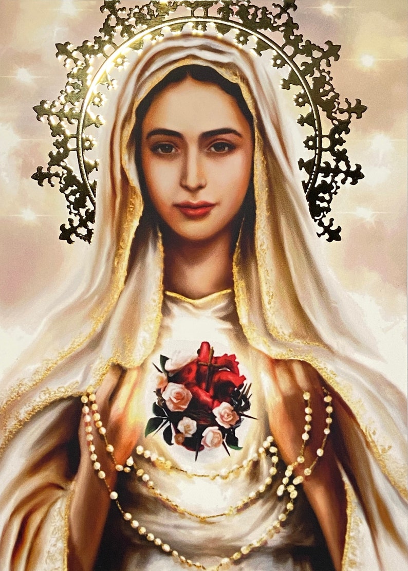 Our Lady of Fatima Gold Foil Prayer Print With Consecration to the ...