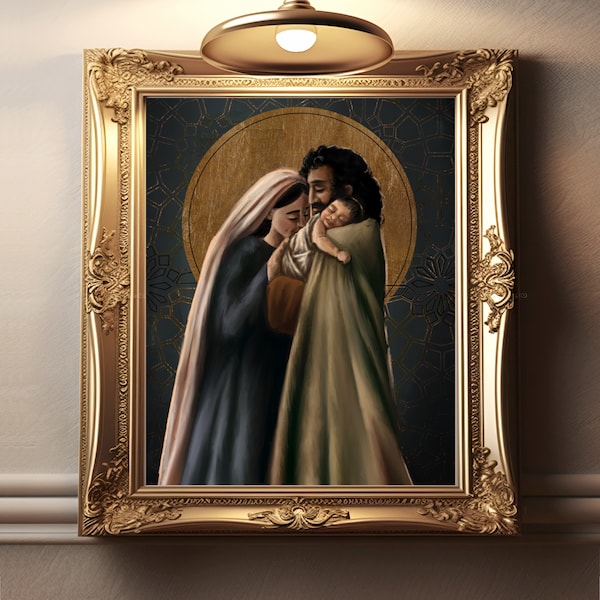 Holy Embrace Catholic Art Reproduction, Holy Family Art