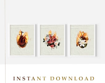 Three Hearts Printable Catholic Art, Instant Download