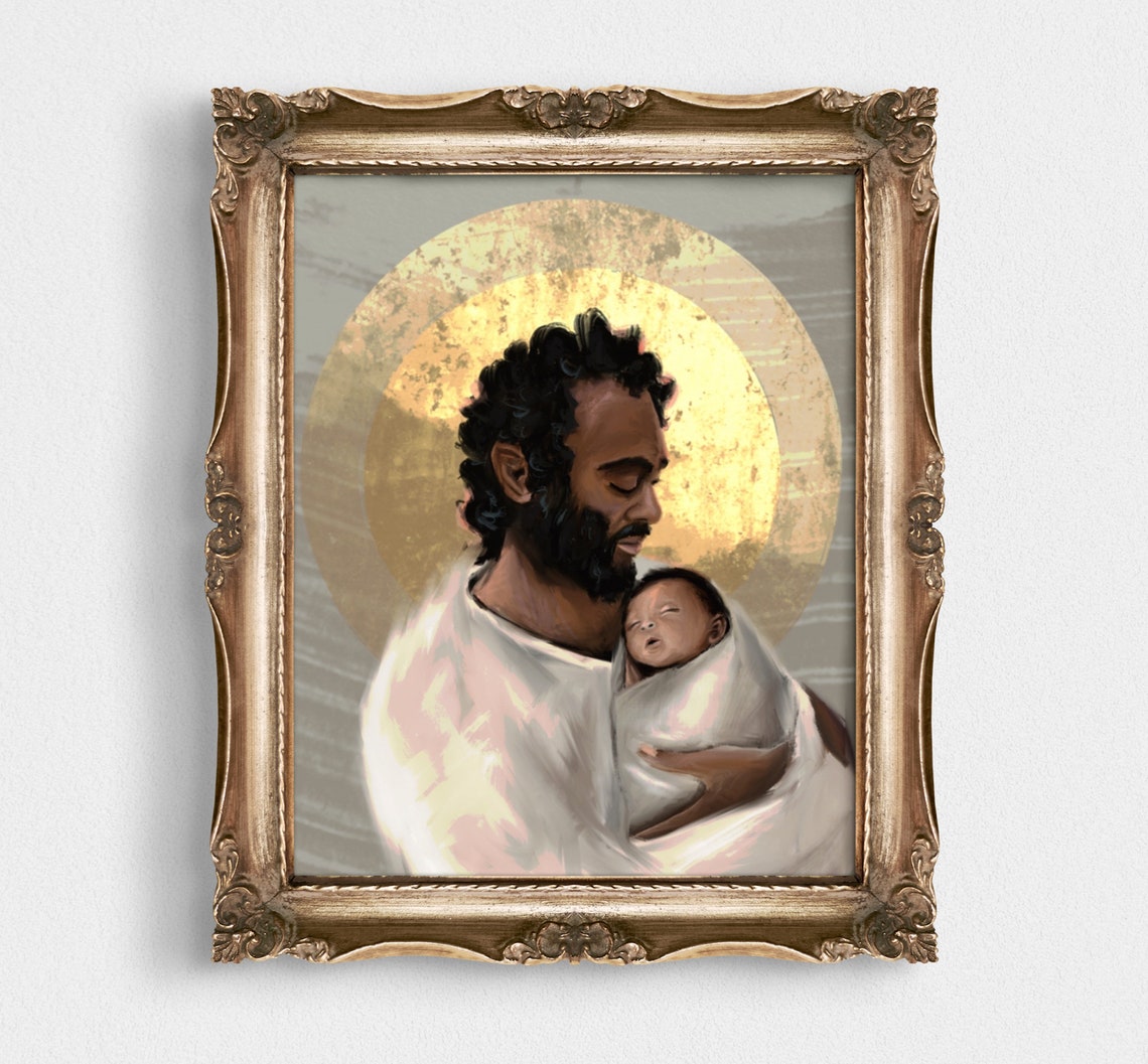 St. Joseph Cradles Baby Jesus Fine Art Reproduction Catholic Etsy