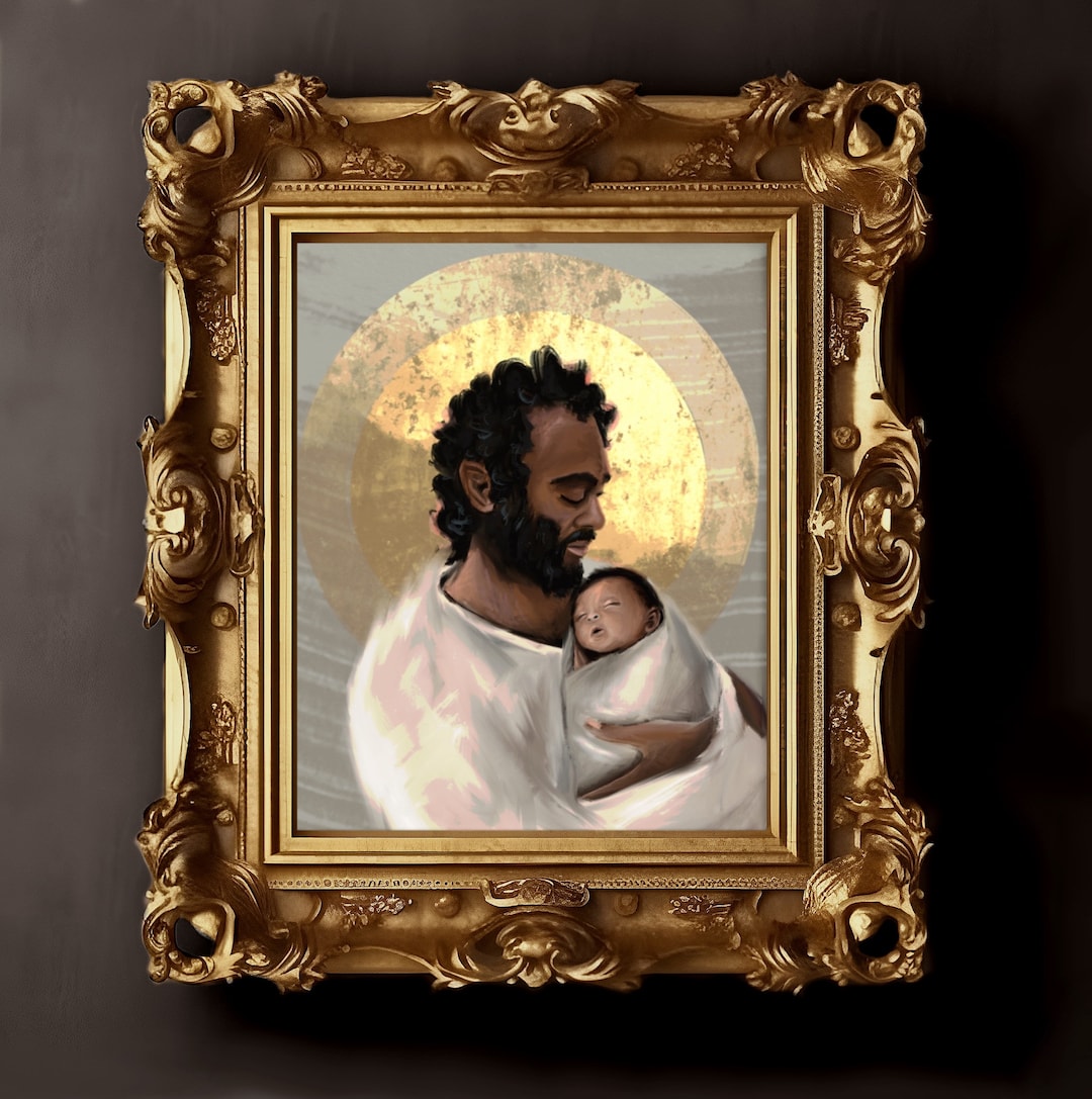 St. Joseph Cradles Baby Jesus, Fine Art Reproduction, Catholic Prints