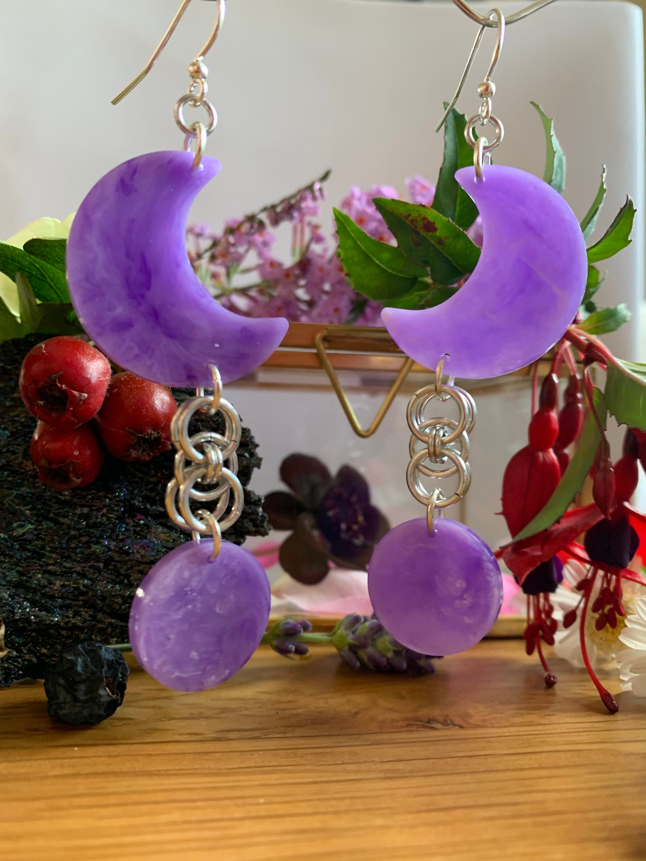 Purple Moon Earrings Purple Moon Purple Earrings Resin Etsy