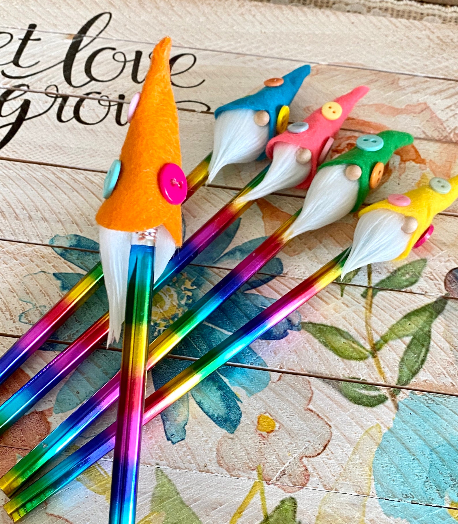 Gnome Pencils MultiColors Bright Pencil Virtual School Etsy