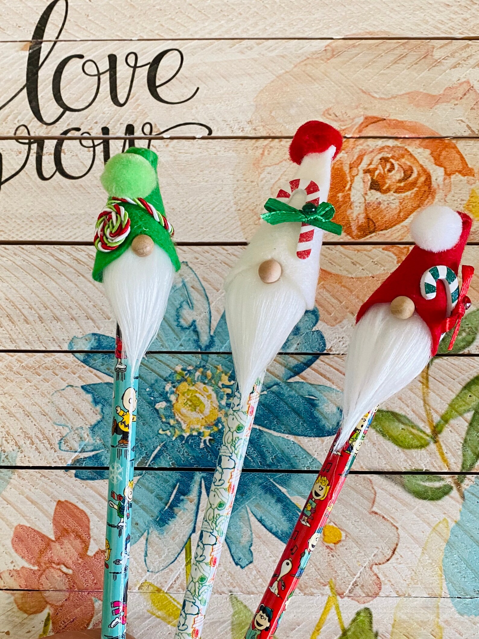 Santa Gnome Pencil Sets Christmas Pencil Red White & Green Etsy