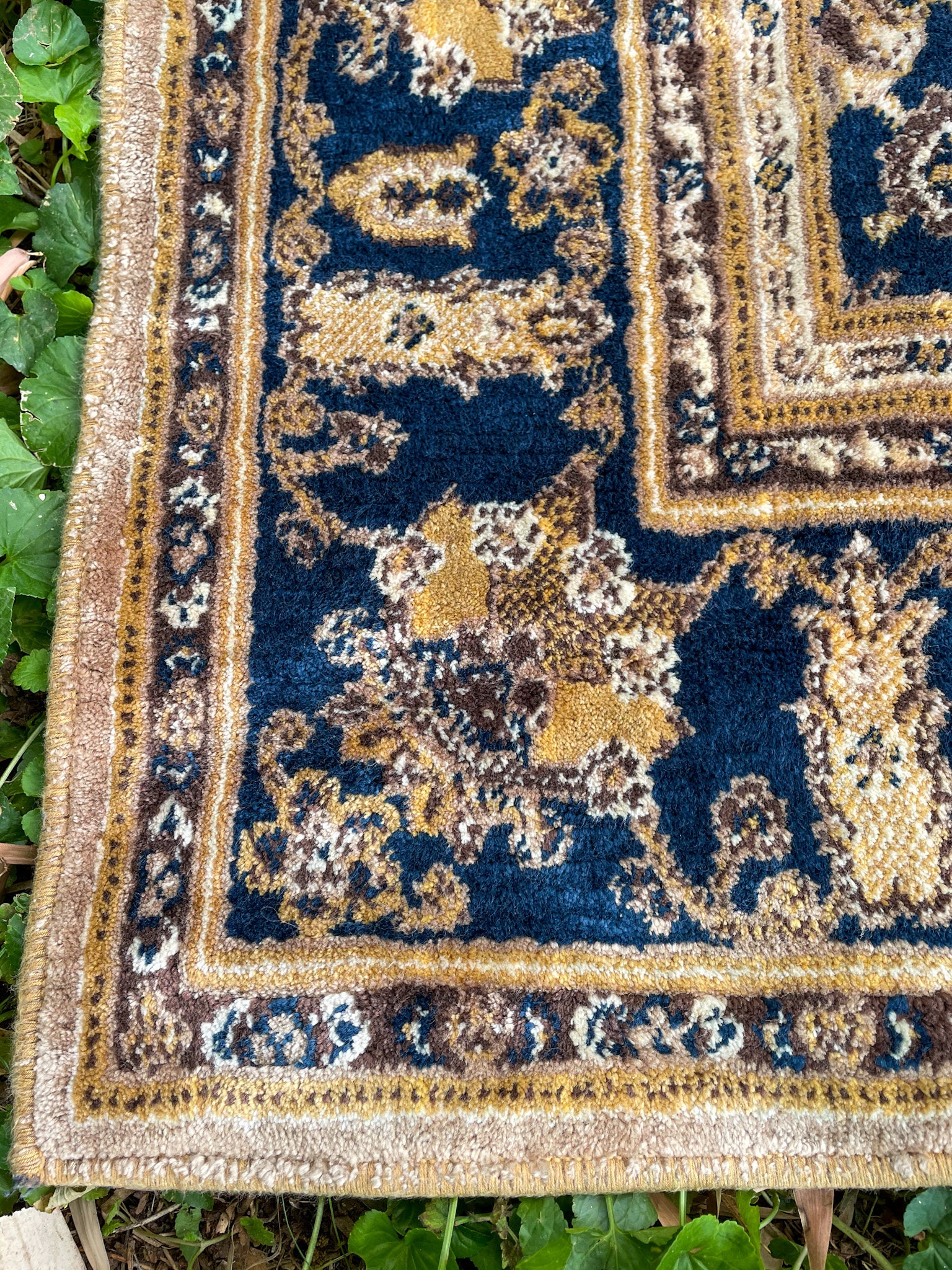 Vintage 3x4 Rug // Navy and Gold Rug // Jewel toned Entryway Etsy