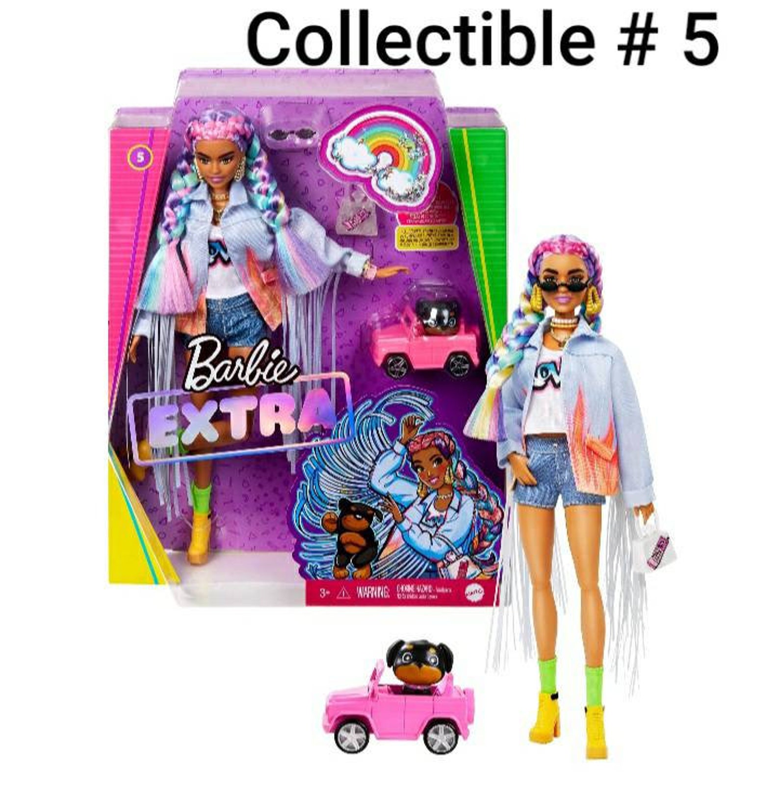 Barbie Extra Doll in Rainbow Coat in Pink Coat in Long Fringe Etsy