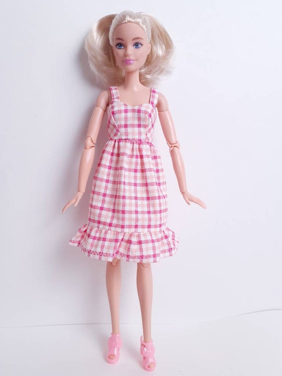 Dress For Barbie Doll Plaid Pink Etsy 