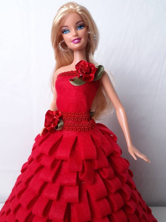 Beautiful Barbie Doll Model Muse in Metalic Red Holiday Fashion Evening Gown  | eBay