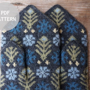 Latvian traditional mittens knitting pattern - Rucava, Kurzeme region, PDF pattern - a little walk through cornflowers
