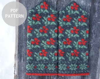 Latvian traditional mittens knitting pattern PDF, Alpine Violet mittens