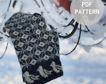 Latvian traditional mittens knitting pattern PDF, Doves for peace