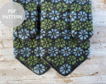 Latvian traditional mittens knitting pattern PDF, Midnight meadow mittens