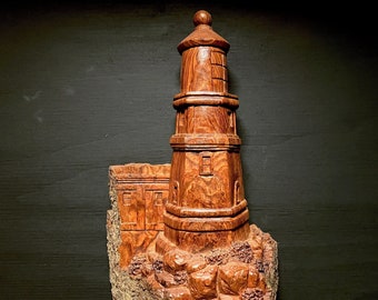 Lighthouse Hand Carved out of Cottonwood Bark - "Split Rock"