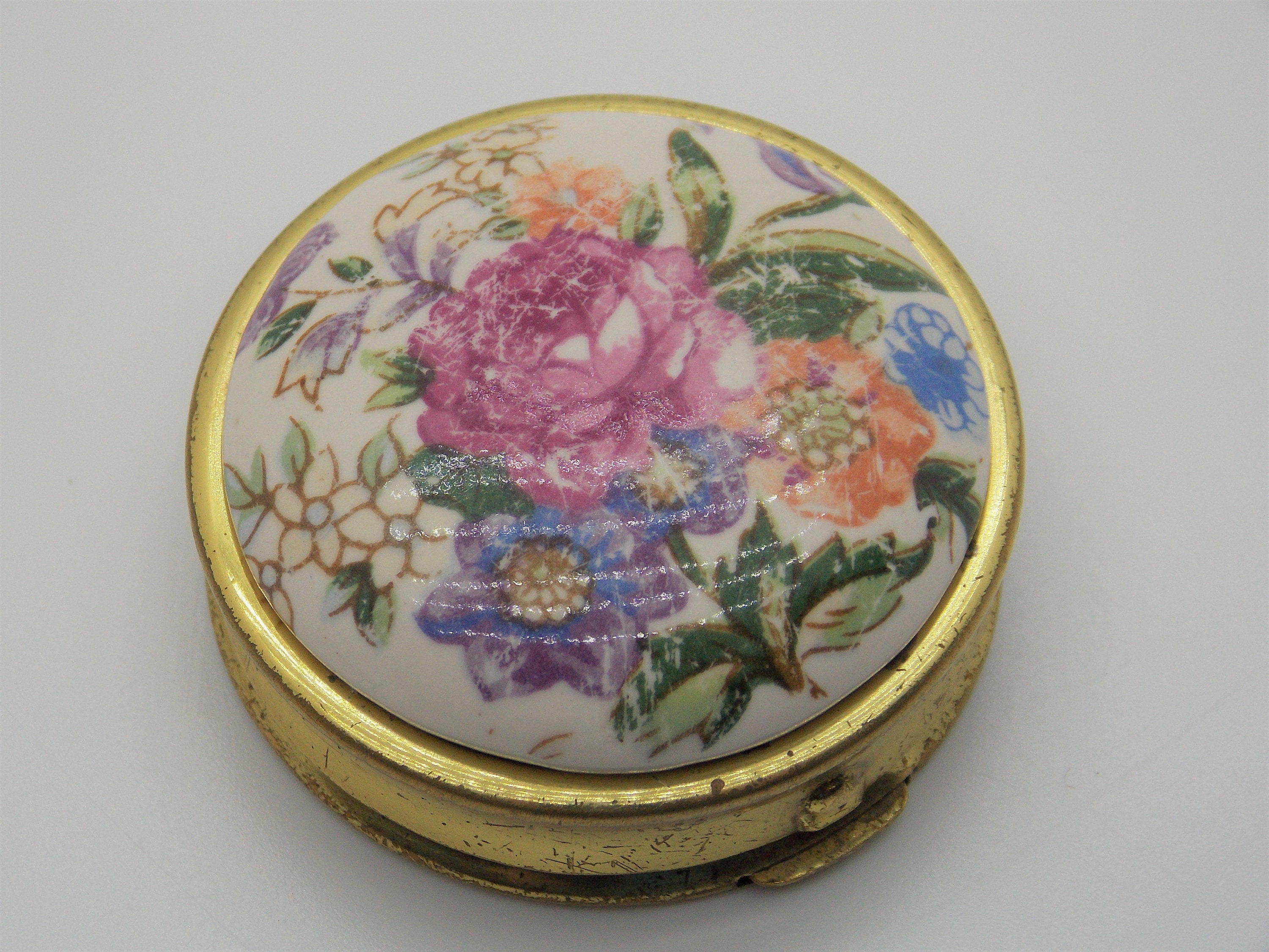 Vintage Floral PILL BOX Painted Porcelain Pill Case | Etsy