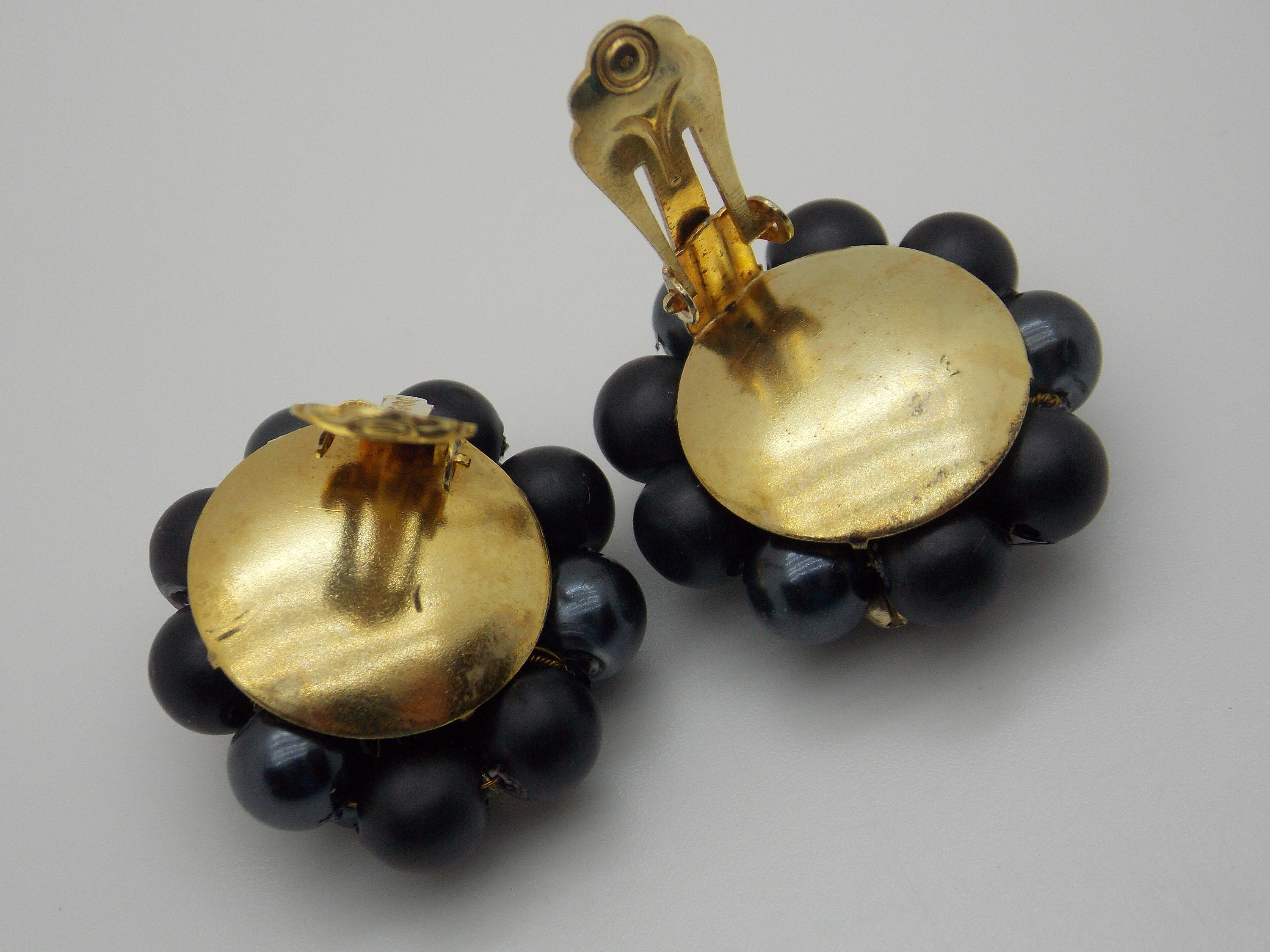 Vintage Hong Kong Cluster Earrings Black Clip Ons Etsy