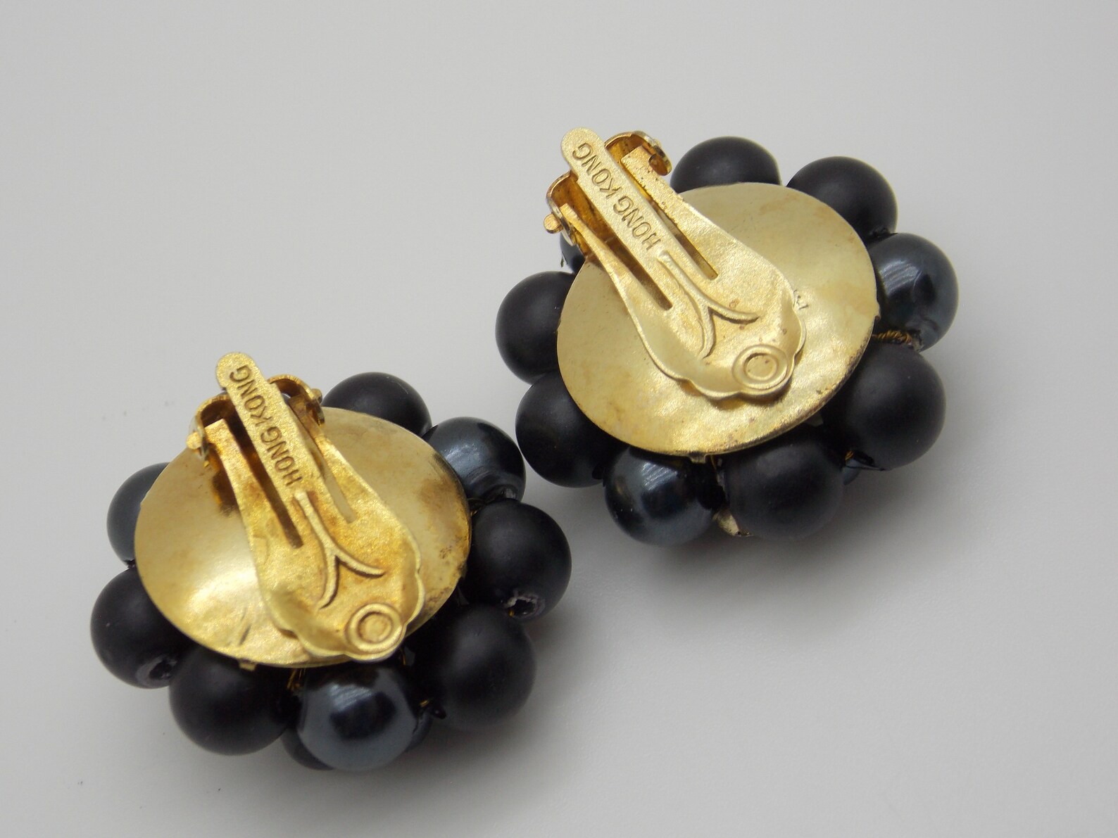 Vintage Hong Kong Cluster Earrings Black Clip Ons Etsy