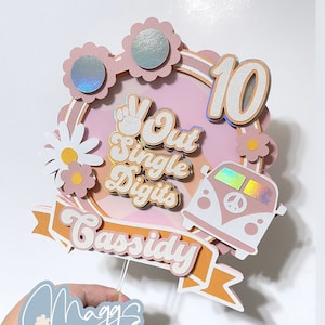 Peace Out Single Digits Cake Topper Groovy Five is a Vibe Two Groovy One Birthday Party Decor