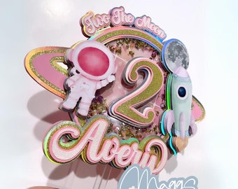 Out of this world, Two the Moon Cake Topper, Pink Space Birthday Party, Girl Astronaut Cake Topper, Girl Space Cake Topper