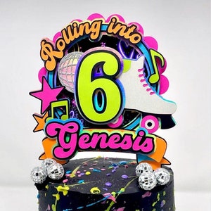 Roller Skating Cake Topper, Glow Birthday Party, Neon Cake Topper, Disco Cake Topper, 80s cake topper, Roller Skate Party