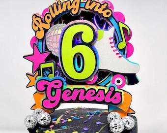 Roller Skating Cake Topper, Glow Birthday Party, Neon Cake Topper, Disco Cake Topper, 80s cake topper, Roller Skate Party