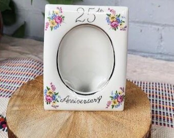 Vintage Norcrest 25th Anniversary Picture Frame | Japan Ceramic Floral Frame | Silver Jubilee Gift | Cottagecore Decor | Pre-Loved Keepsake