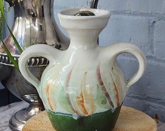 Vintage Basin Creek Pottery Oil Lamp, Signed Studio Pottery Lamp, Rustic Handmade Ceramic Oil Burner, Farmhouse Decor