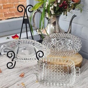 Set of 3 Vintage Pressed Glass Trinket Dishes | Crystal Vanity Tray Collection | Cottagecore Jewelry Dishes | Vintage Glass Catchall Set