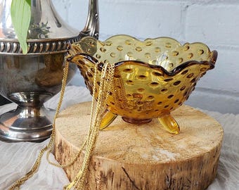 Vintage Amber Hobnail Glass Bowl | Cottagecore Wedding
