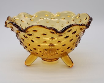 Cuenco vintage de vidrio con forma de clavo de color ámbar