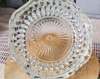 Vintage Cut Glass Ashtray | Mid Century Pressed Glass Dish | Crystal Style Trinket Bowl | Retro Smoking Decor | Pre-Loved Home Accent