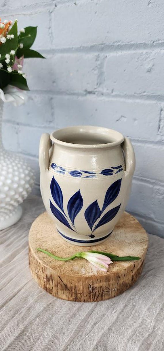 Vintage Williamsburg Pottery Stoneware Crock Blue Salt Glaze…