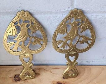 Vintage Brass Trivet–Made in Japan Cast Iron Plate–Mid Century Kitchen Decor–Rustic Cottagecore Hearth Accent–Upcycled (Single or Set)