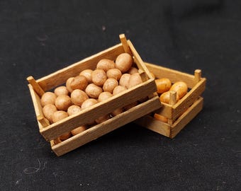 miniature crate with potatoes scale 1:12, Miniature Food for Dollhouse