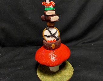 Miniature Alice in Wonderland inspired cake on mushroom, gift for collectors
