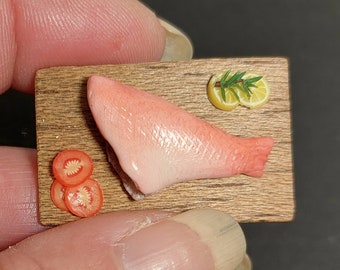 Miniature fresh red fish scale 1:12, Miniature Food for Dollhouse